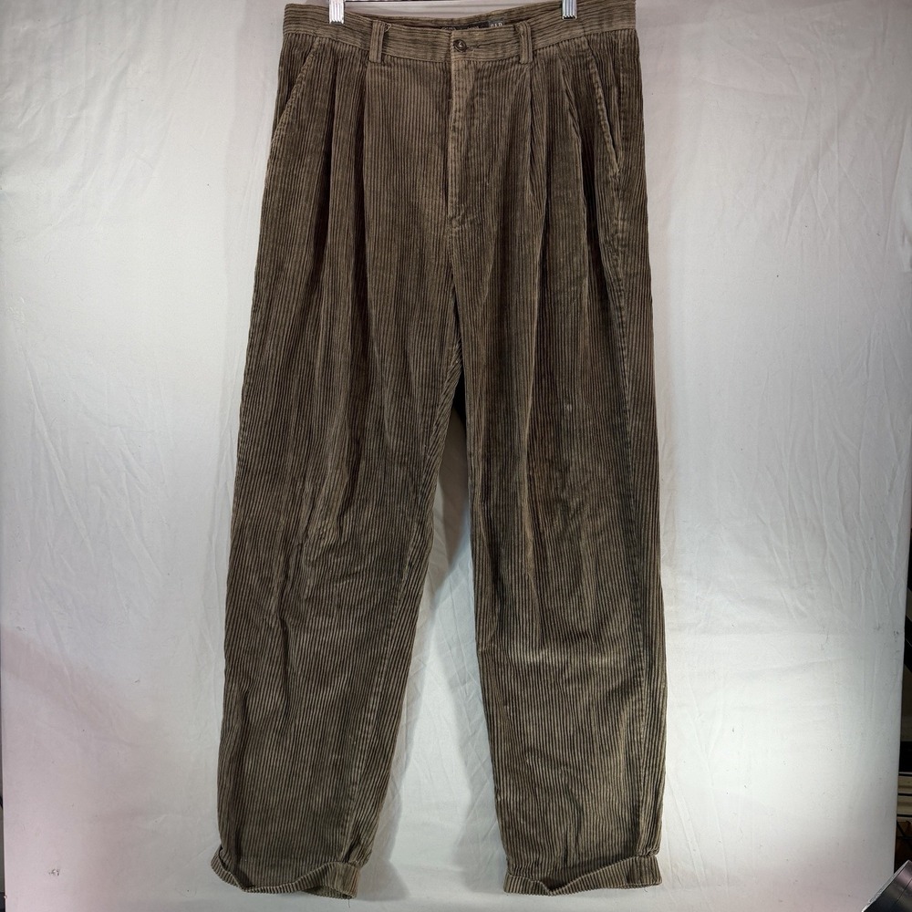 Vintage Gap Corduory Pants Mens 34x32 Brown Pleated Wide Whale Relaxed Fit